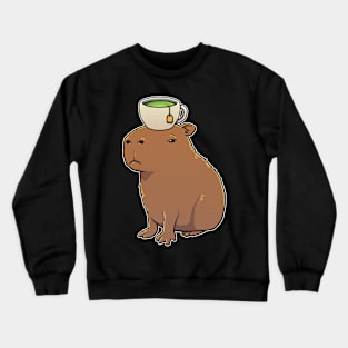 Capybara with Green Tea on its head Crewneck Sweatshirt